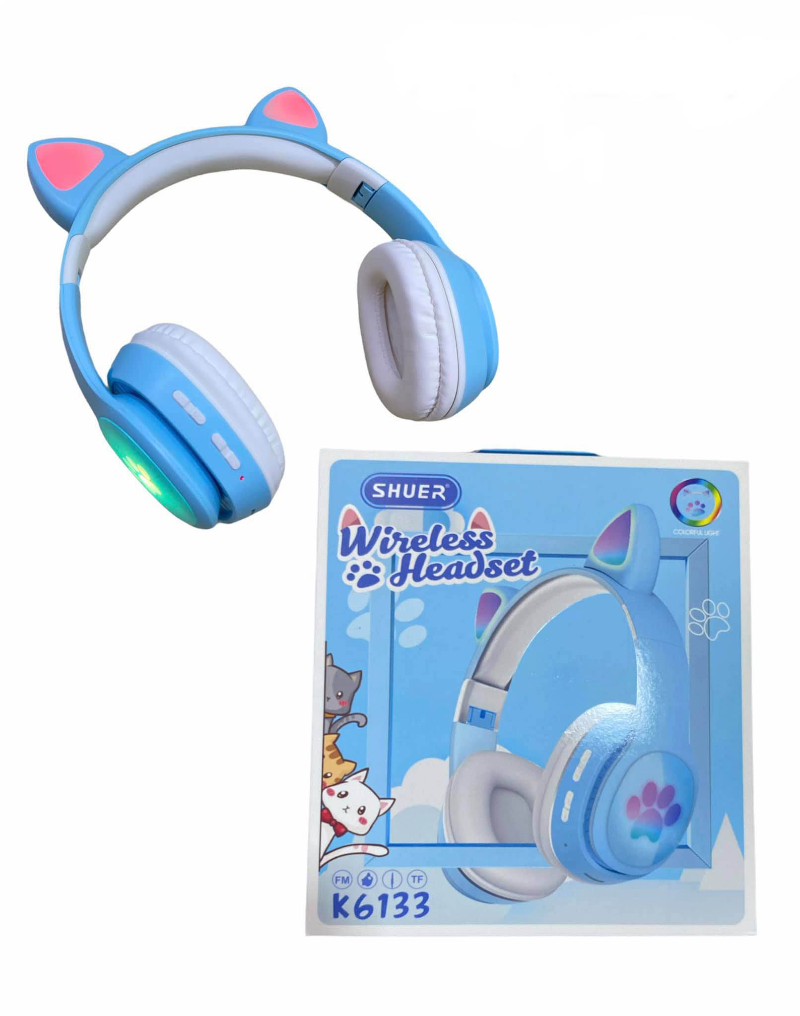Shuer - Bezdrátová sluchátka s kočičíma ušima - B39M, modré