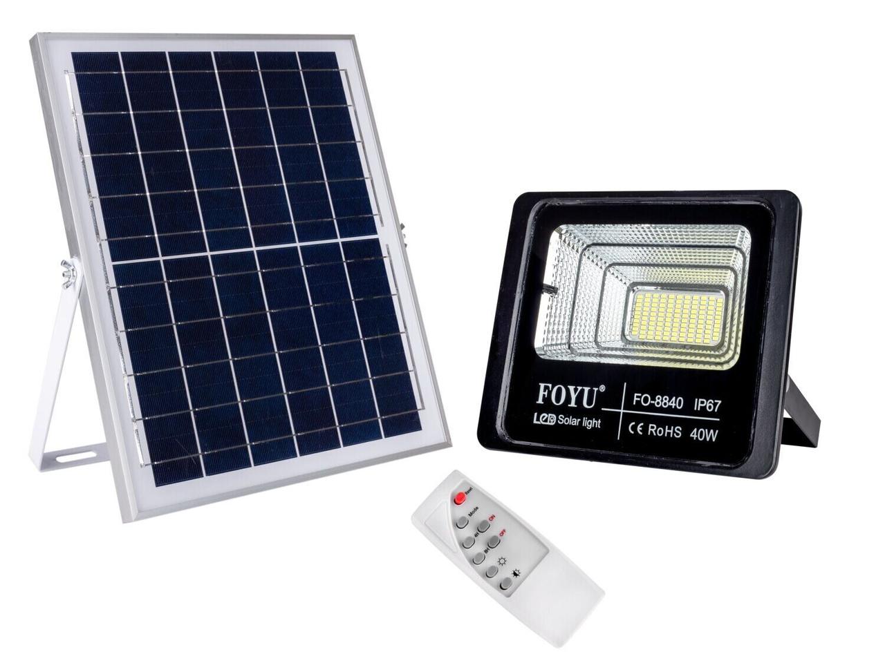 FOYU - Reflektor se solárním panelem IP67 s dálkovým ovládáním studená bílá 40w