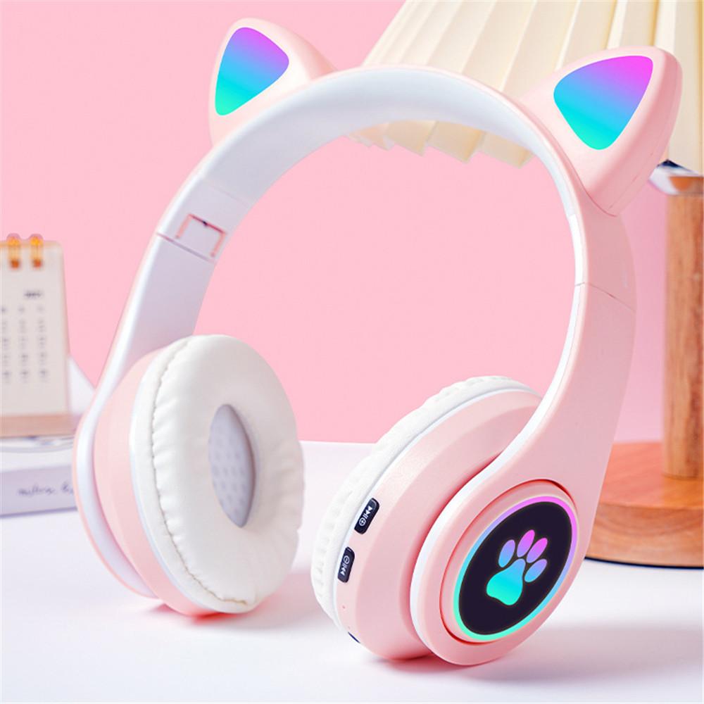 Shuer - Bezdrátová sluchátka s kočičíma ušima - B39M, růžová