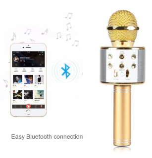 Alum - Bezdrátový karaoke mikrofon WS-858 - Zlatý