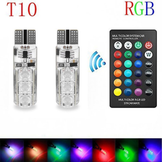 Alum - RGB LED autožárovky W5W T10 s dálkovým ovládáním, 2ks