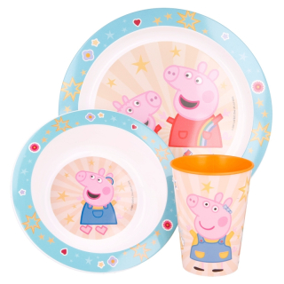 Stor - Trojdílný set nádobí pro děti Prasátko Pepa - modrý/oranžový
