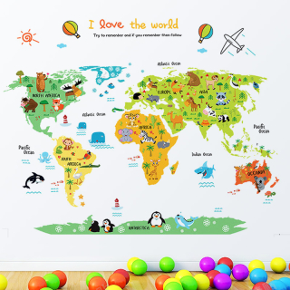 Alum - Samolepící dětská mapa světa se zvířátky